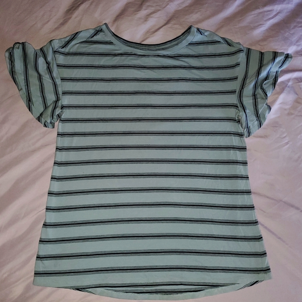 Diane Gilman ruffled sleeve tee,sz XL Light blue